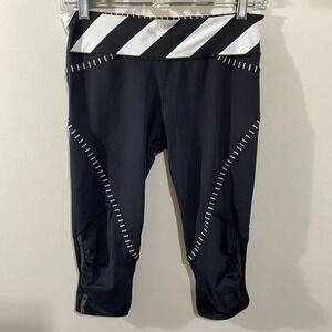 Lululemon Crop Legging Mesh Knee Black with White Striped Details 6